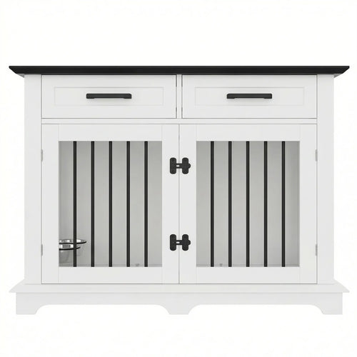 44.48" Wooden Dog Crate Furniture with Storage Drawers and Rotating