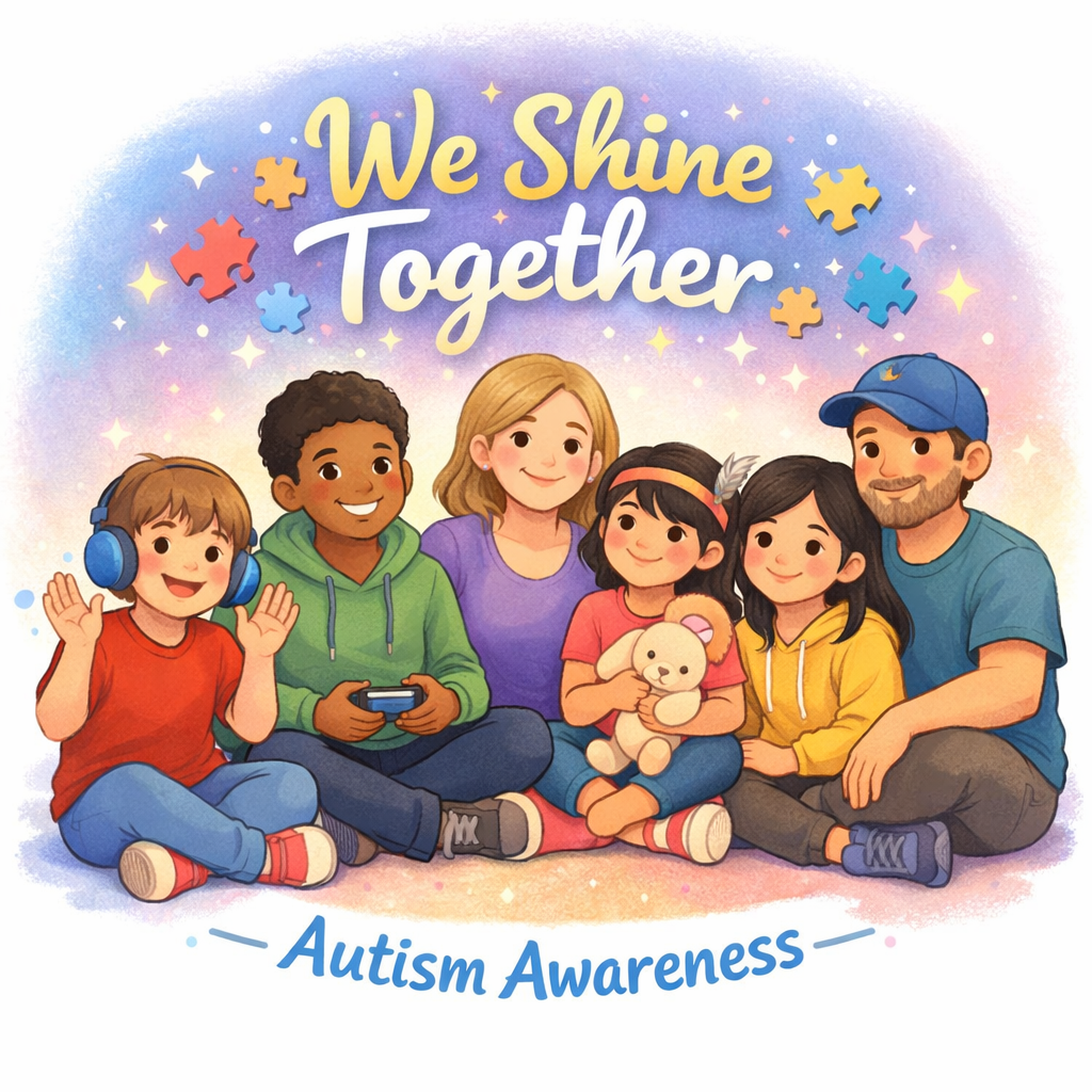 We Shine Together – Autism Awareness Inclusive Friends Illustration