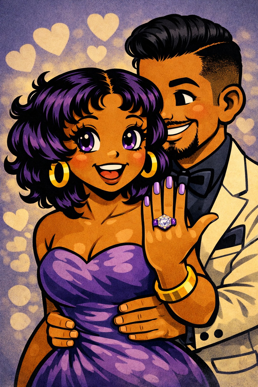 Purple Romance – Glam Couple Love Illustration
