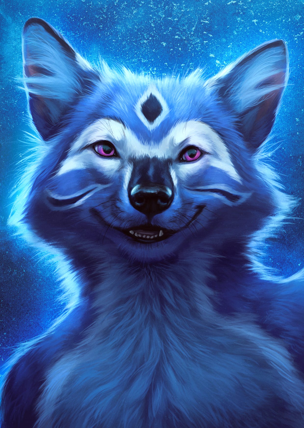 Mystic Blue Spirit Wolf – Cosmic Fantasy Art