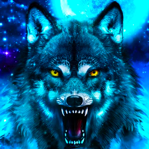 Lunar Howl Alpha – Electric Blue Wolf Under the Full Moon
