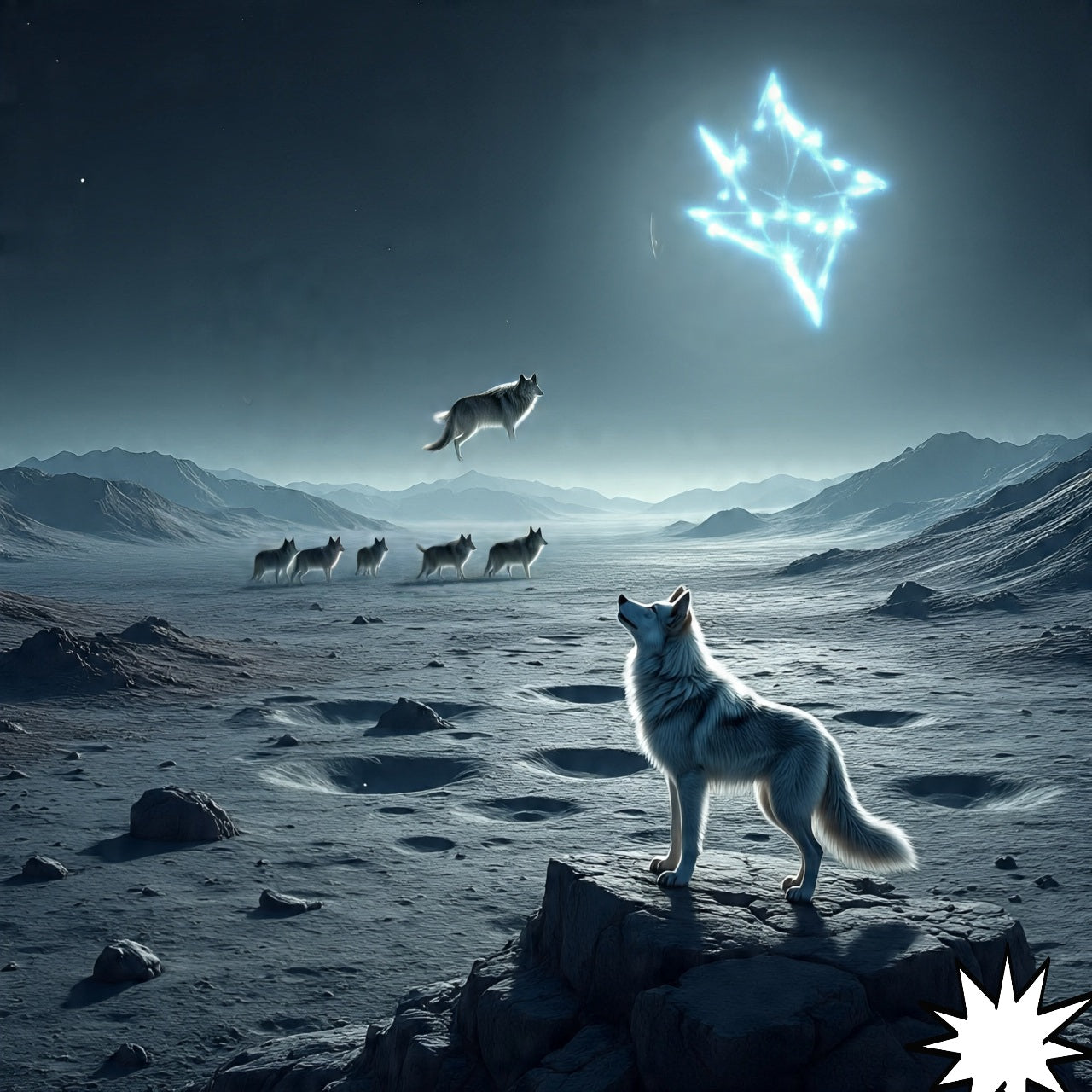Mystical Wolf Spirit Art Print - Celestial Mountain Landscape