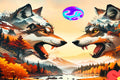 Autumn Wolf Spirits Art Print - Mountain Wilderness Landscape