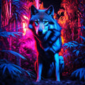 Neon Jungle Wolf – Electric Fantasy Wildlife Art Print