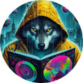 Cyber Rain Wolf – Futuristic Neon City Art Print