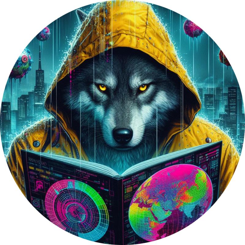 Cyber Rain Wolf – Futuristic Neon City Art Print