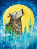 Watercolor Moon Howler – Vibrant Night Forest Wolf Art Print