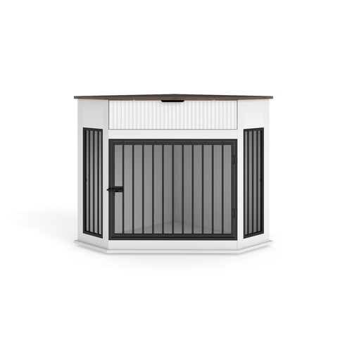 44.6" Corner Dog Crate Furniture with Fluted Drawer – MDF Wooden Dog