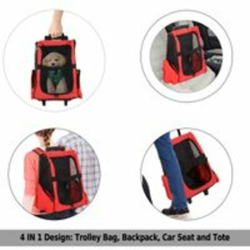 PawHut Pet Carrier Luggage Box Cat Dog Backpack Crate Rolling Wheel