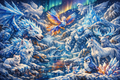Crystal Kingdom Creatures – Ice Wolves, Unicorn & Aurora Fantasy Art Print