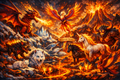 Inferno Realm Legends – Dragon, Phoenix & Mythic Beasts Fantasy Art Print
